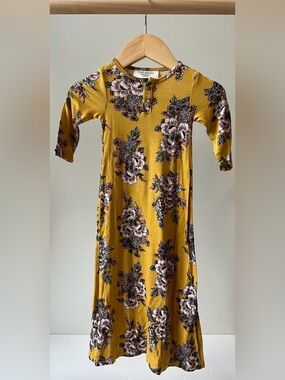 Dwell and Slumber Bamboo Long Sleeve Gown in Mustard Floral Pattern 0-3M